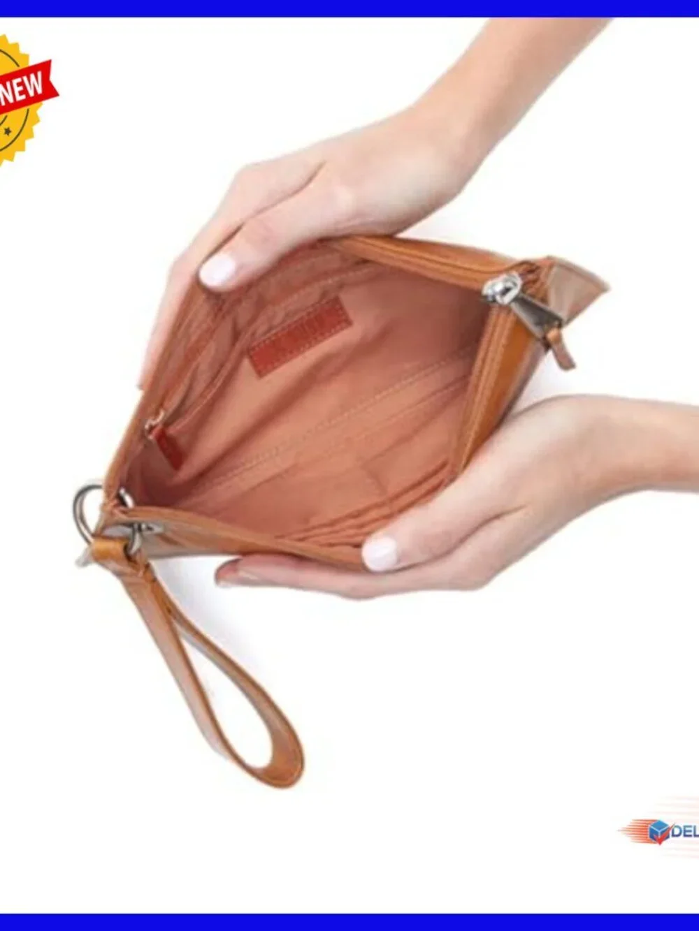 Leather Wristlet Wallet with 6 Card Slots and Zipper Pocket